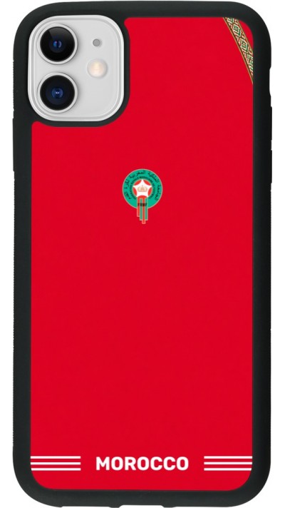 Coque iPhone 11 - Silicone rigide noir Maillot de football Maroc 2026 personnalisable