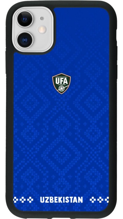 Coque iPhone 11 - Silicone rigide noir Maillot de football Ouzbékistan 2026 personnalisable