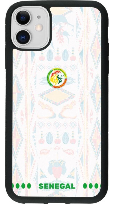 Coque iPhone 11 - Silicone rigide noir Maillot de football Sénégal 2026 personnalisable