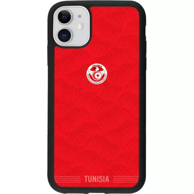 Coque iPhone 11 - Silicone rigide noir Maillot de football Tunisie 2026 personnalisable