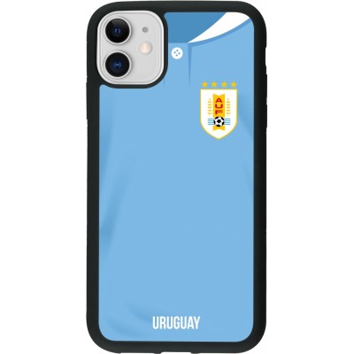 Coque iPhone 11 - Silicone rigide noir Maillot de football Uruguay 2022 personnalisable