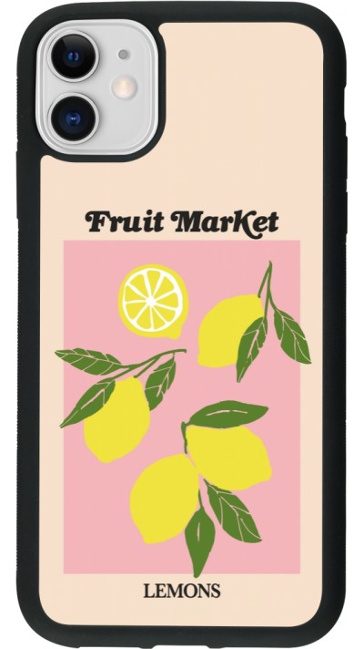 Coque iPhone 11 - Silicone rigide noir Fruit market lemons 2026