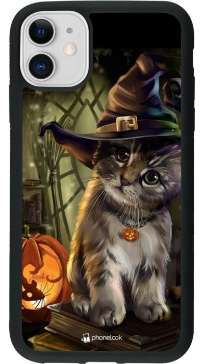 Coque iPhone 11 - Silicone rigide noir Halloween 21 Witch cat