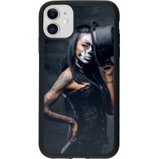 iPhone 11 Case Hülle - Silikon schwarz Halloween 22 Tattooed Girl