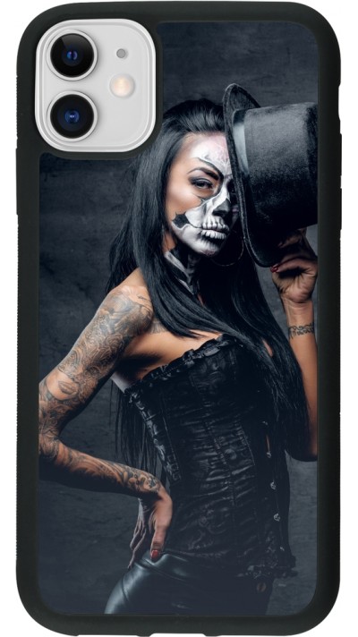 iPhone 11 Case Hülle - Silikon schwarz Halloween 22 Tattooed Girl