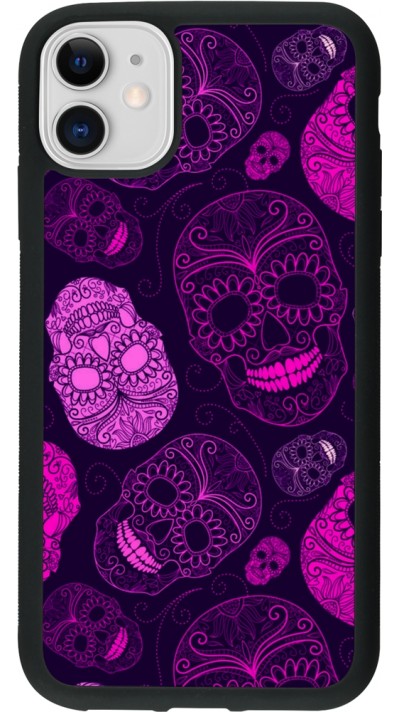 iPhone 11 Case Hülle - Silikon schwarz Halloween 2023 pink skulls