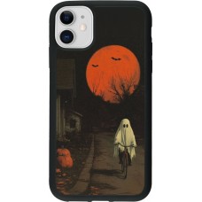 Coque iPhone 11 - Silicone rigide noir Halloween 2025 Ghost on a bicycle