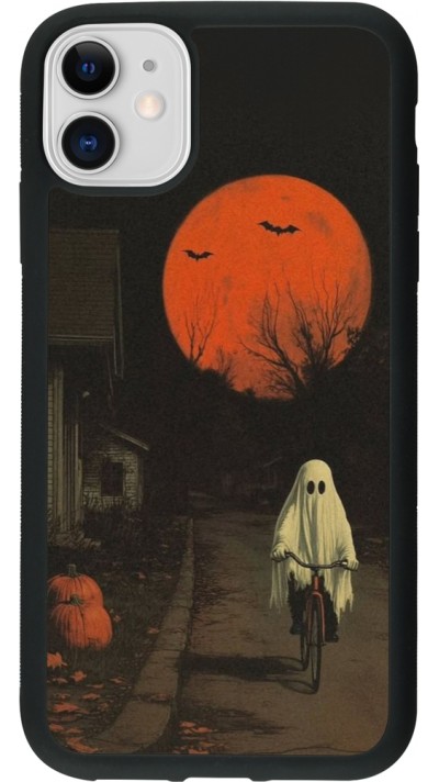 iPhone 11 Case Hülle - Silikon schwarz Halloween 2025 Ghost on a bicycle
