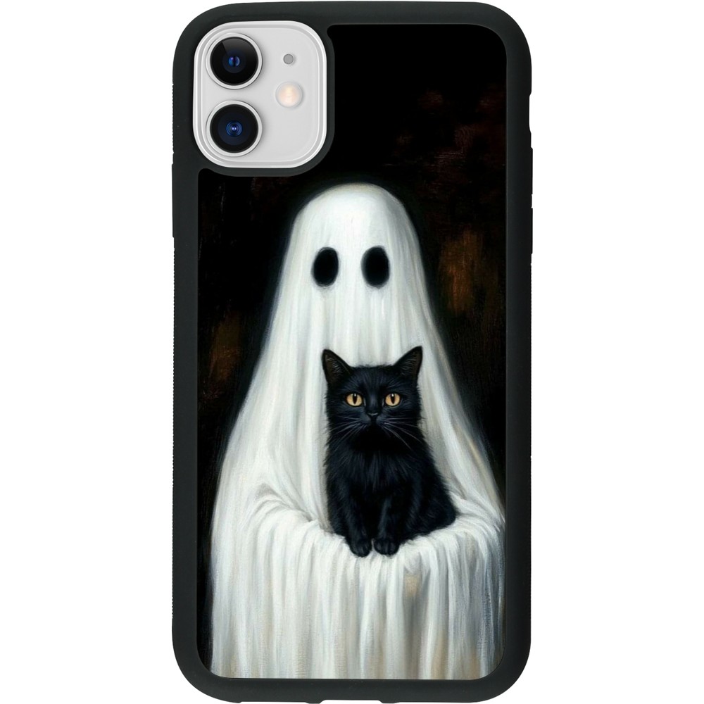iPhone 11 Case Hülle - Silikon schwarz Halloween 2025 Ghost with black cat