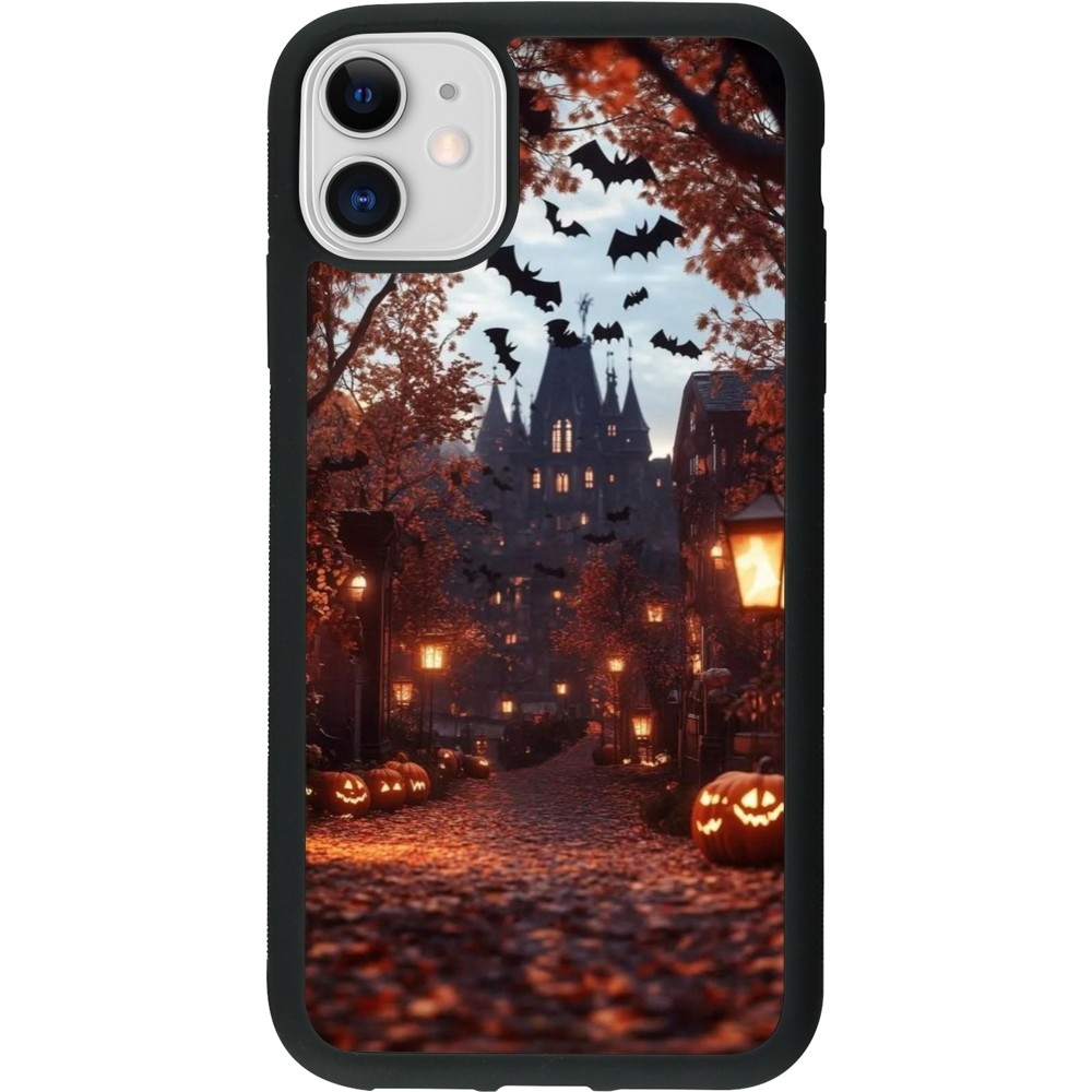 Coque iPhone 11 - Silicone rigide noir Halloween 2025 Haunted house