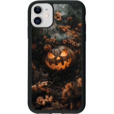 iPhone 11 Case Hülle - Silikon schwarz Halloween 2025 Pumpkin with flowers