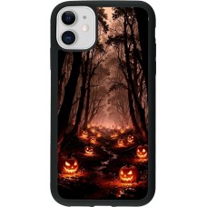 Coque iPhone 11 - Silicone rigide noir Halloween 2025 Road of Terrifying Pumpkins