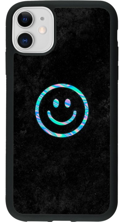 iPhone 11 Case Hülle - Silikon schwarz Happy smiley irisirt