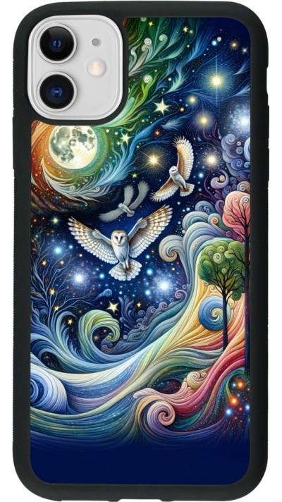 iPhone 11 Case Hülle - Silikon schwarz Fliegender Blumen-Eule
