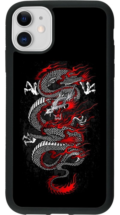 iPhone 11 Case Hülle - Silikon schwarz Japanese style Dragon Tattoo Red Black