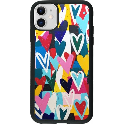 Coque iPhone 11 - Silicone rigide noir Joyful Hearts