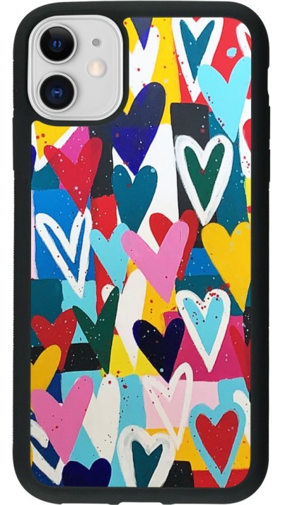 Coque iPhone 11 - Silicone rigide noir Joyful Hearts