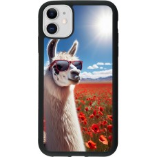 iPhone 11 Case Hülle - Silikon schwarz Lama Chic in Mohnblume