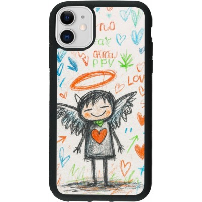 Coque iPhone 11 - Silicone rigide noir Little Angel Sketch Love