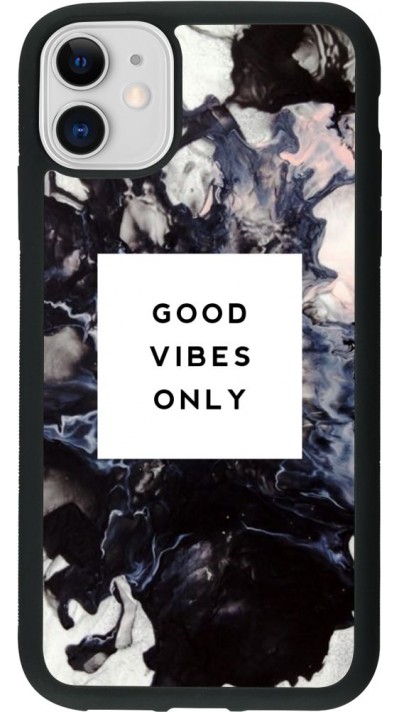 Coque iPhone 11 - Silicone rigide noir Marble Good Vibes Only