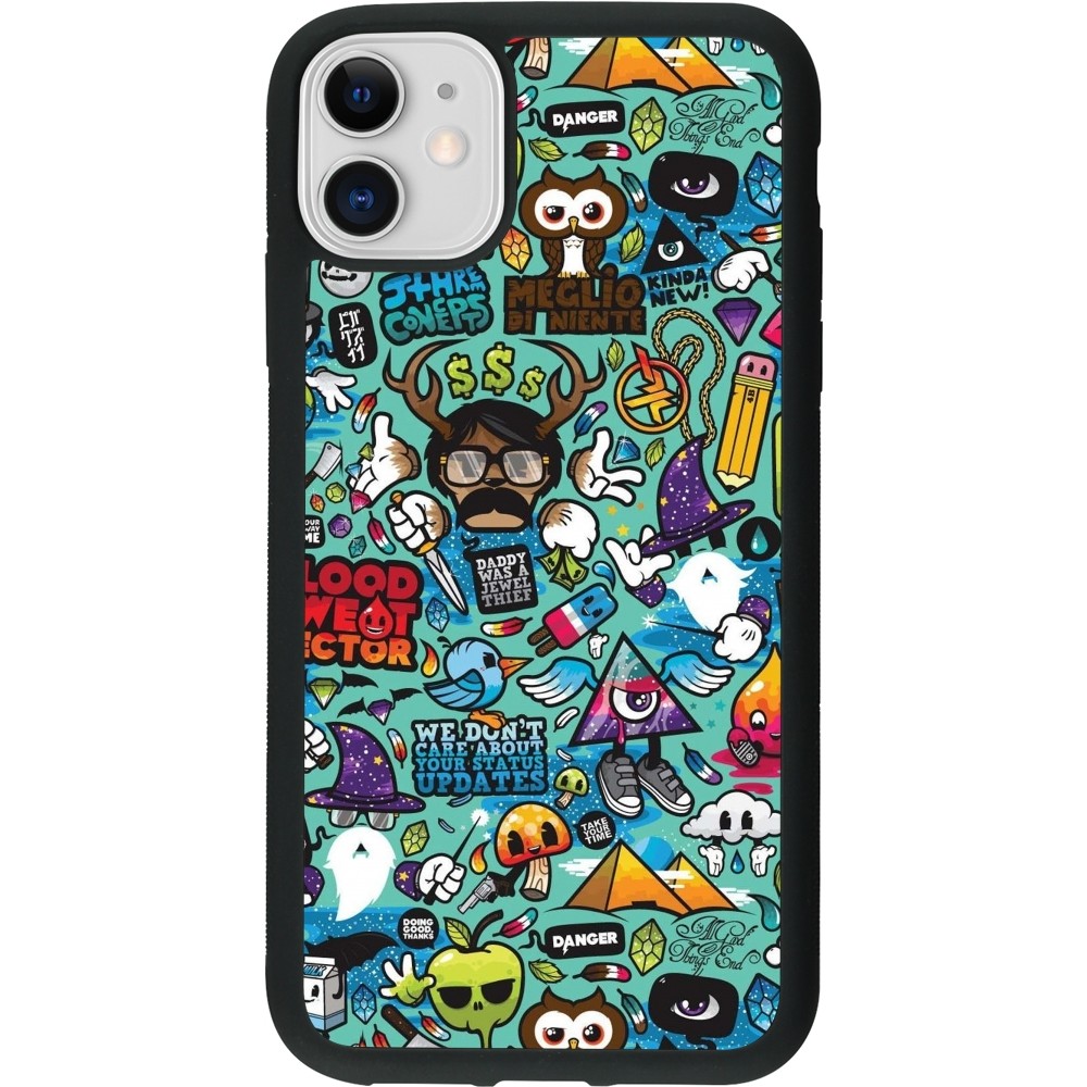 iPhone 11 Case Hülle - Silikon schwarz Mixed Cartoons Turquoise