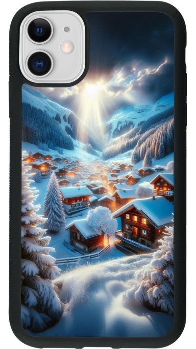 Coque iPhone 11 - Silicone rigide noir Mont Neige Lumière