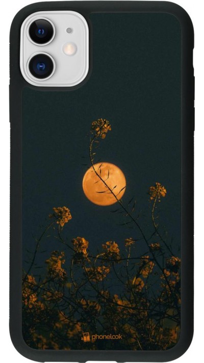 Coque iPhone 11 - Silicone rigide noir Moon Flowers