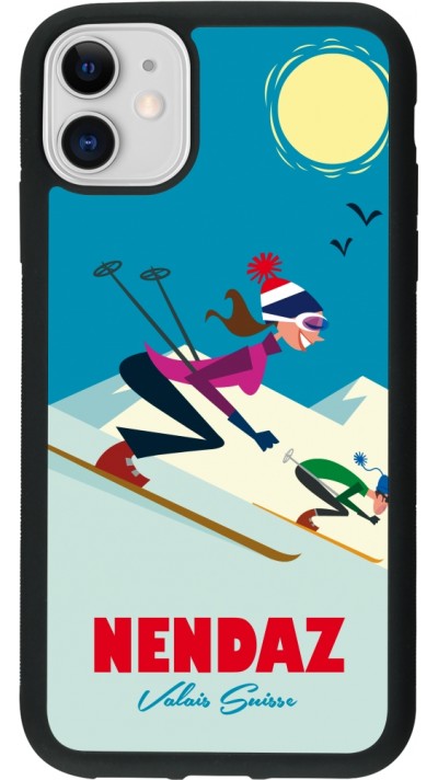 Coque iPhone 11 - Silicone rigide noir Nendaz Ski Downhill