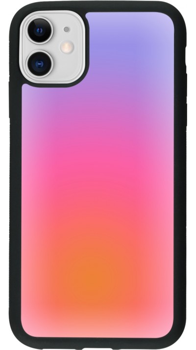 Coque iPhone 11 - Silicone rigide noir Orange Pink Blue Gradient