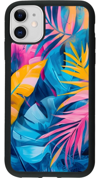 Coque iPhone 11 - Silicone rigide noir Palms Blue
