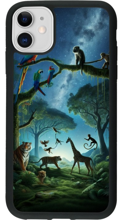 Coque iPhone 11 - Silicone rigide noir Paradis des animaux exotiques