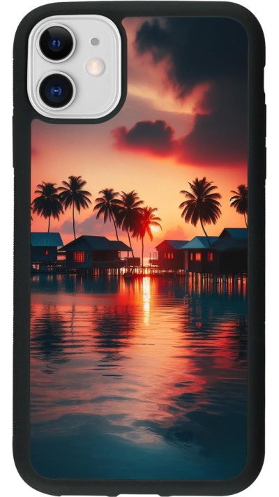 Coque iPhone 11 - Silicone rigide noir Paradis Maldives