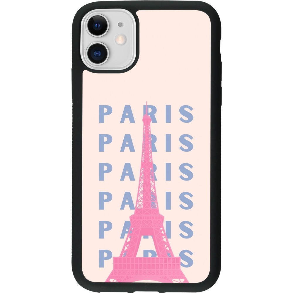 iPhone 11 Case Hülle - Silikon schwarz Paris Pink Print