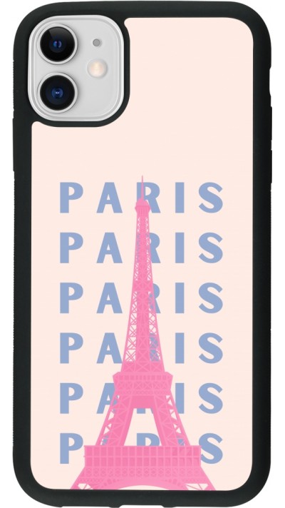 Coque iPhone 11 - Silicone rigide noir Paris Pink Print