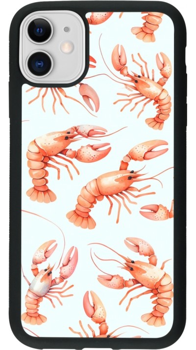 Coque iPhone 11 - Silicone rigide noir Pattern de homards pastels