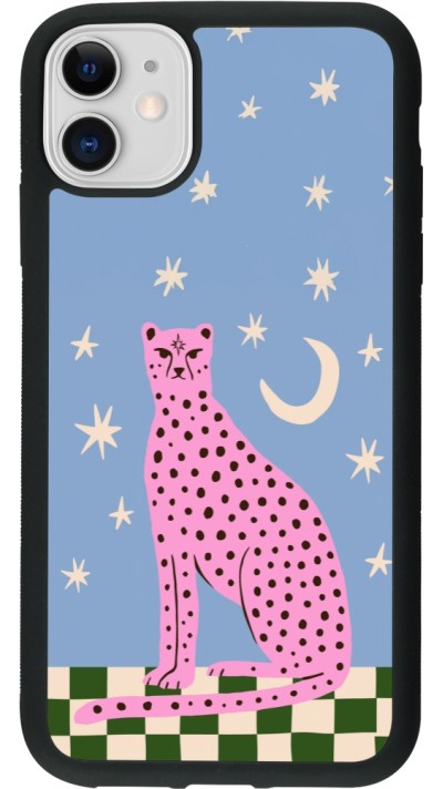 Coque iPhone 11 - Silicone rigide noir Pink leopard with stars 2026