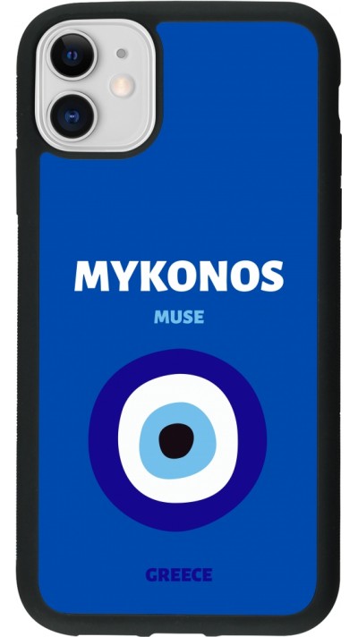 Coque iPhone 11 - Silicone rigide noir Pop Summer Destination Mykonos