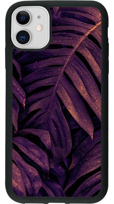 Coque iPhone 11 - Silicone rigide noir Purple Light Leaves