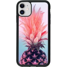 Coque iPhone 11 - Silicone rigide noir Purple Pink Pineapple