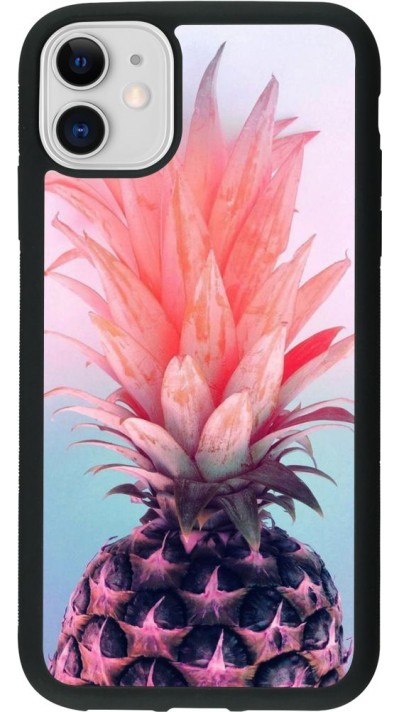 Coque iPhone 11 - Silicone rigide noir Purple Pink Pineapple