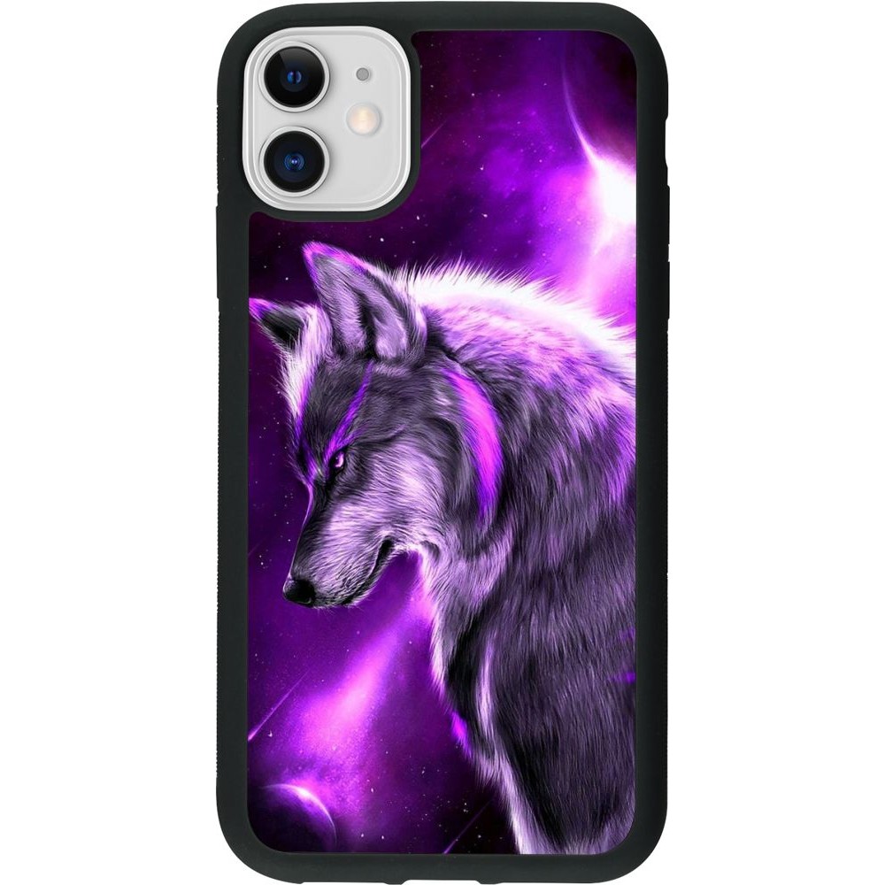 Hülle iPhone 11 - Silikon schwarz Purple Sky Wolf