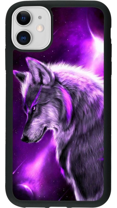 Coque iPhone 11 - Silicone rigide noir Purple Sky Wolf