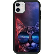 Coque iPhone 11 - Silicone rigide noir Red Blue Cat Glasses