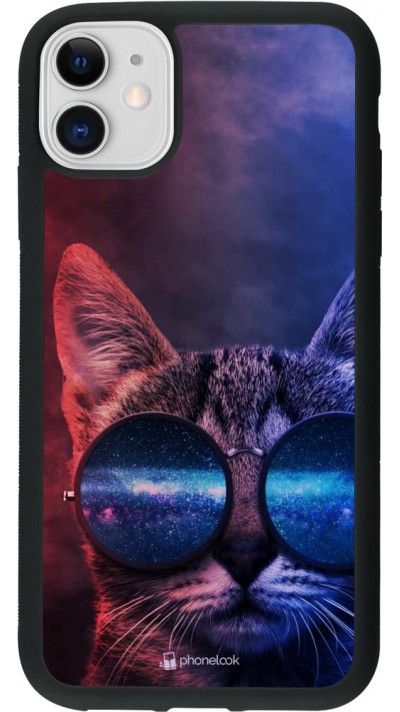 Coque iPhone 11 - Silicone rigide noir Red Blue Cat Glasses