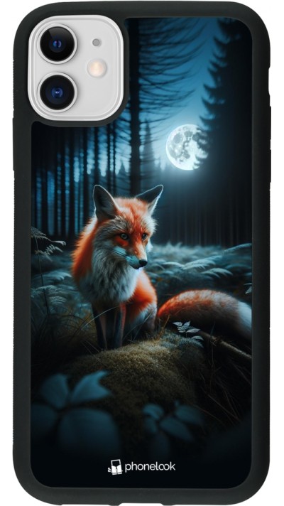 Coque iPhone 11 - Silicone rigide noir Renard lune forêt