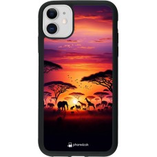 Coque iPhone 11 - Silicone rigide noir Safari sunset wildlife
