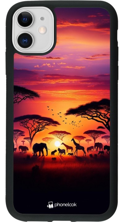 Coque iPhone 11 - Silicone rigide noir Safari sunset wildlife