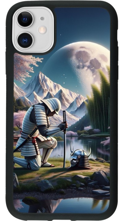 Coque iPhone 11 - Silicone rigide noir Samurai Katana Lune