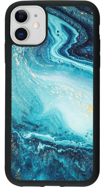 Coque iPhone 11 - Silicone rigide noir Sea Foam Blue