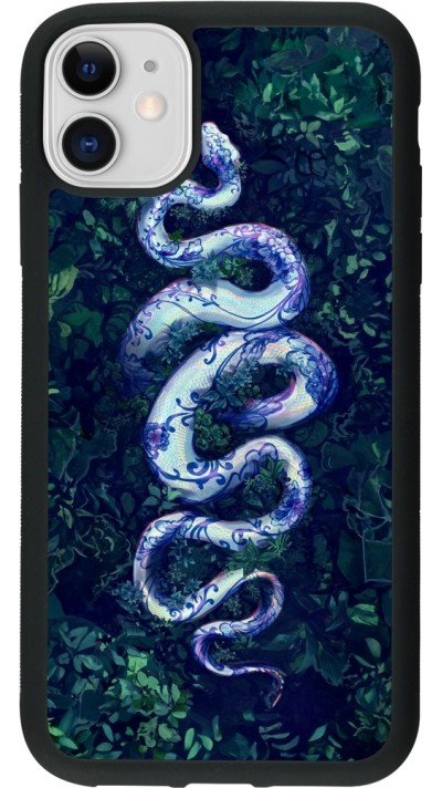 Coque iPhone 11 - Silicone rigide noir Serpent Blue Anaconda
